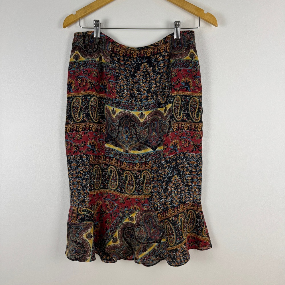 Dx Paisley Print Midi Skirt Ruffle Hem Women Size 8 Y2K Boho Romantic USA‎ Made
